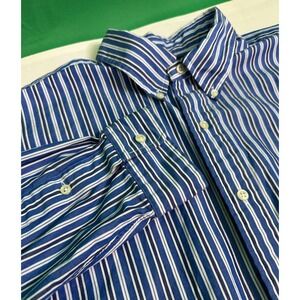 Vintage 90's Mens Polo Ralph Lauren Blake‎ L/S Button Shirt Blue White Stripe XL